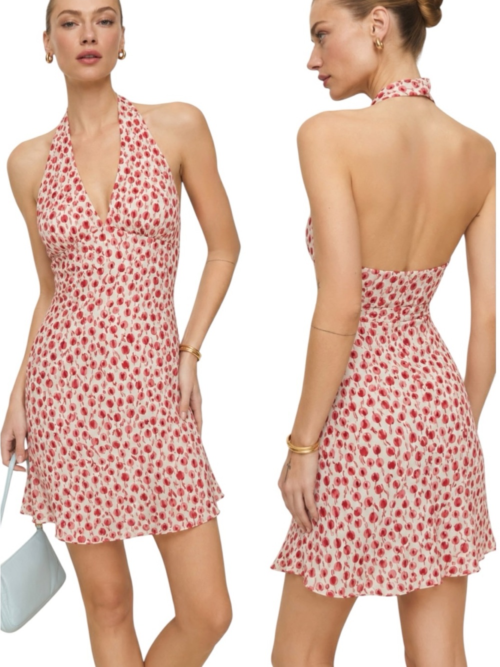 REFORMATION Delanie Mini Halter Dress in Alma Floral Tulip Print Size M